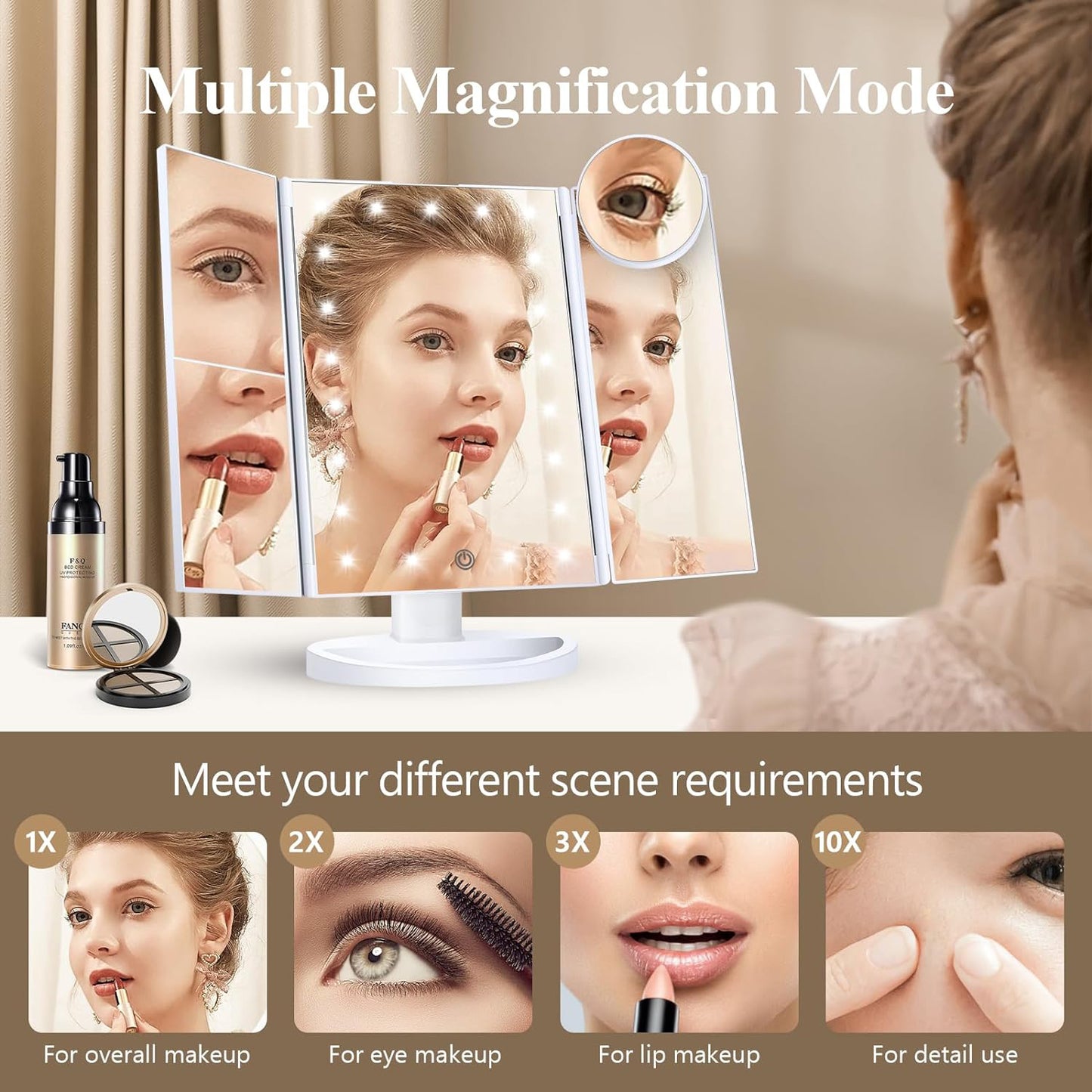 Trifold LED Makeup Mirror