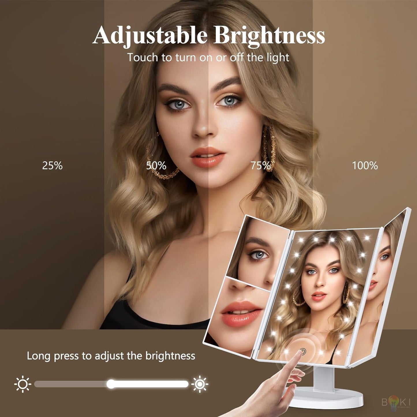 Trifold LED Makeup Mirror