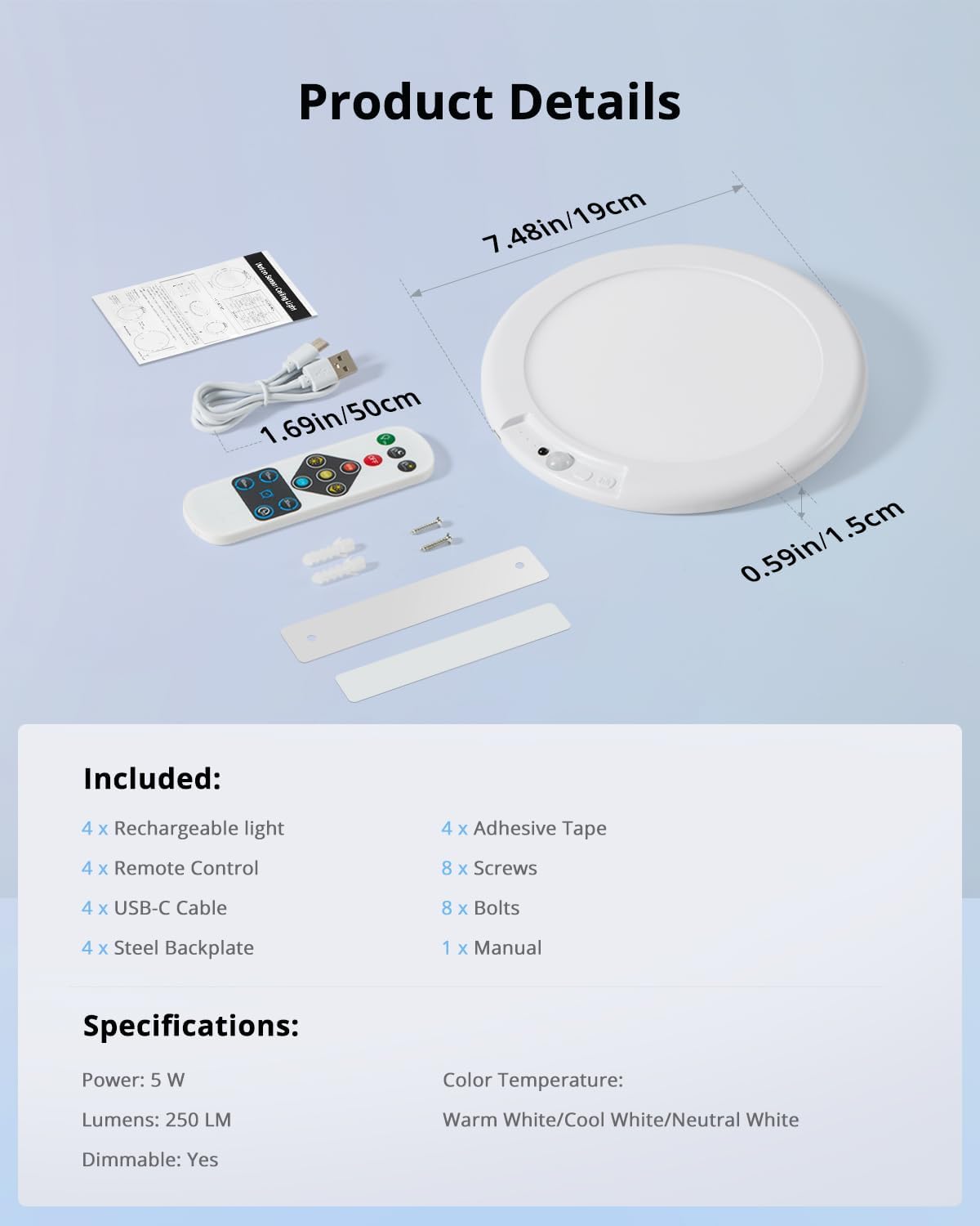 Rechargeable Motion Sensor Ceiling Light