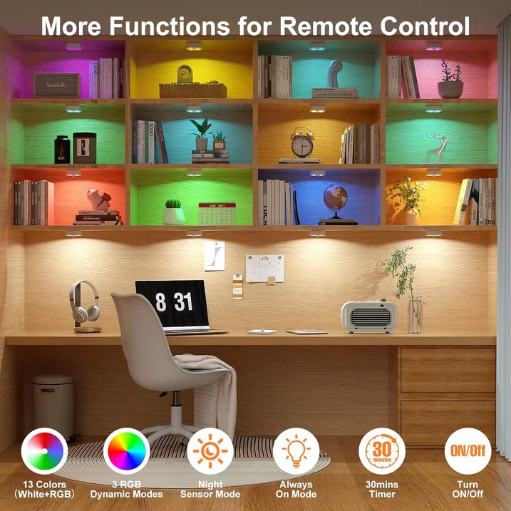 Rechargeable RGB Motion Sensor Puck Lights (3-Pack)