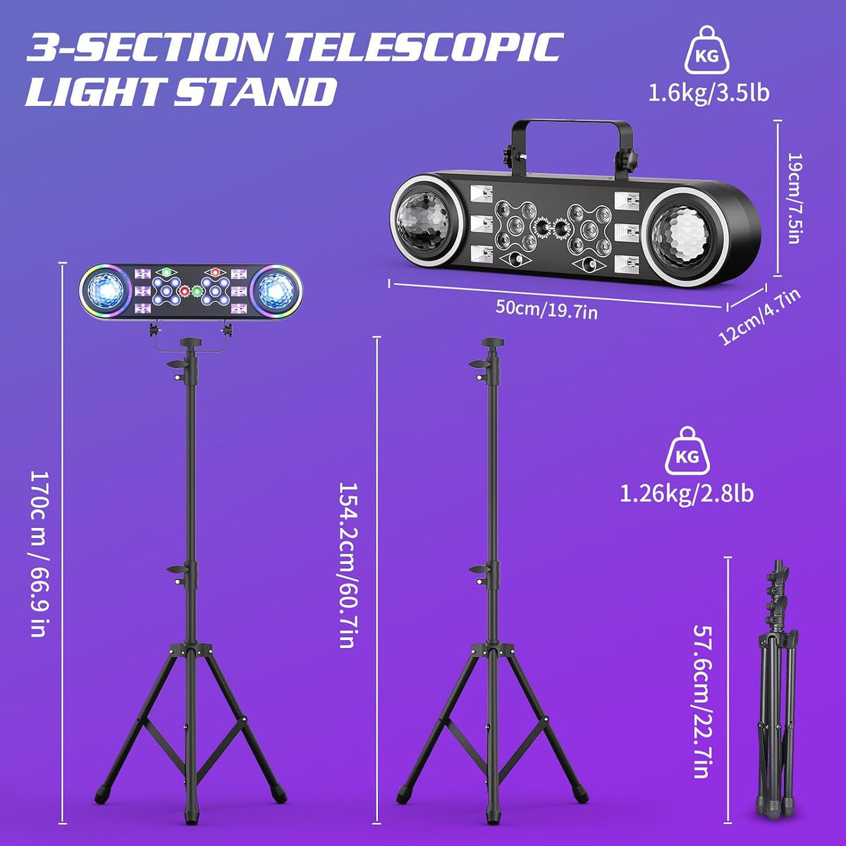 7-in-1 DJ Party Light Bar with Stand