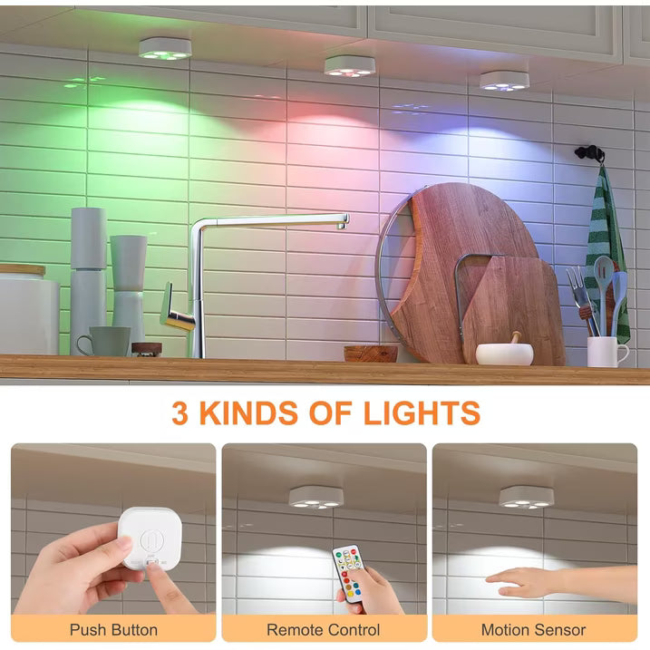 Rechargeable RGB Motion Sensor Puck Lights (3-Pack)